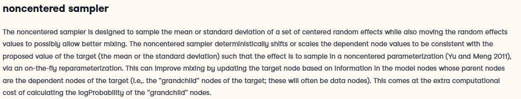 Currently struggling with MCMC simulation analysis where some data sets require centered RE parameterization, other noncentered. 

Nimble just added a new sampler that does both 🤯🤯

rdocumentation.org/packages/nimbl…