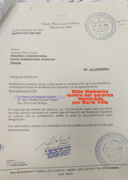 canela_cs's tweet photo. La Ministra de Salud posesionó hoy al nuevo Gerente General de la Caja Nacional de Salud: René Delgado. Fue nominado por la COB para el cargo ya en el 2020 y Jeanine Áñez lo posesionó también.

Si bien hay una cosa de rosca horrible por ahí, no es lo peor. 🧵 https://t.co/yeuxssopUN