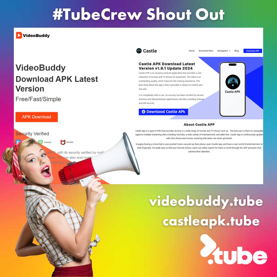 This week’s #TubeCrew shoutout goes to…
castleapk.tube and videobuddy.tube

Both provide access to a wide range of movies and TV shows. Download the apps free.