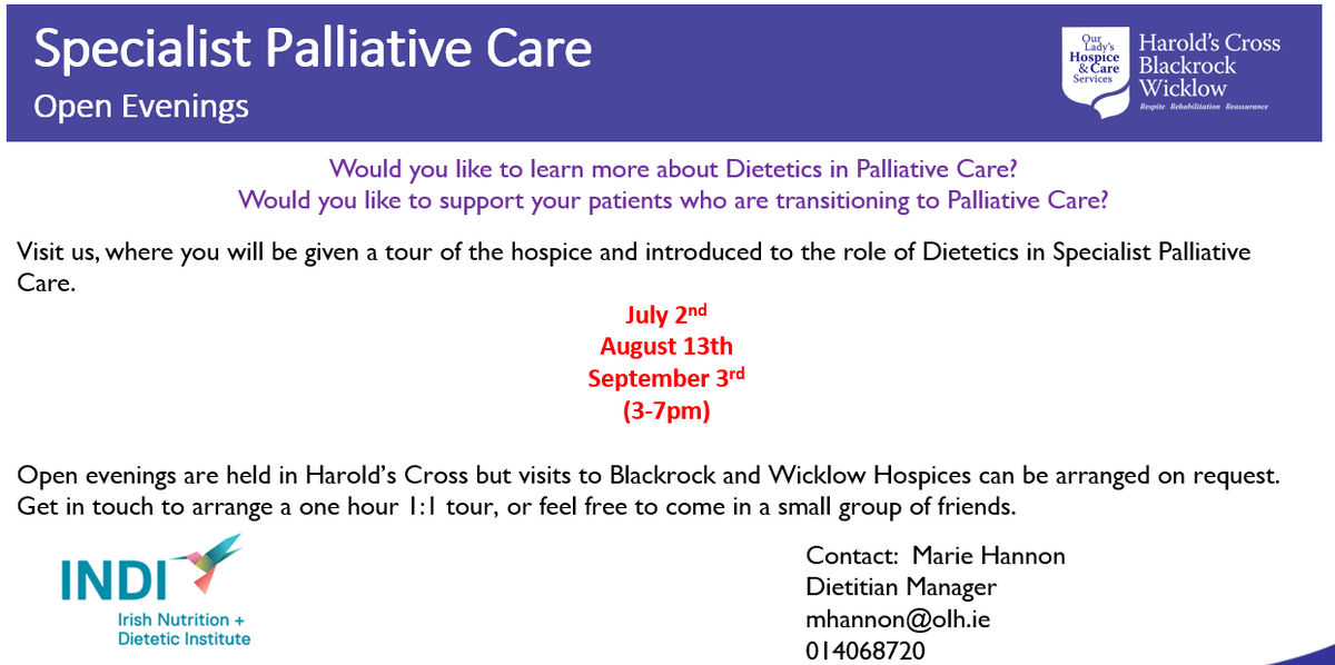 Marie Hannon (@mariehannon10) on Twitter photo Calling all Dietitians!
Would you like to learn more about Palliative Care?
Come visit Our Lady's Hospice to learn more <a href="/ourladyshospice/">Our Lady's Hospice & Care Services</a> <a href="/trust_indi/">INDI</a> <a href="/indi_OPNIG/">OPNIG</a> #cancernutritionnetwork <a href="/indi_gastro/">INDI Gastro Interest Group</a> <a href="/AIIHPC/">All Ireland Institute of Hospice & Palliative Care</a> #insidethehospice Calling all Dietitians!
Would you like to learn more about Palliative Care?
Come visit Our Lady's Hospice to learn more <a href="/ourladyshospice/">Our Lady's Hospice & Care Services</a> <a href="/trust_indi/">INDI</a> <a href="/indi_OPNIG/">OPNIG</a> #cancernutritionnetwork <a href="/indi_gastro/">INDI Gastro Interest Group</a> <a href="/AIIHPC/">All Ireland Institute of Hospice & Palliative Care</a> #insidethehospice