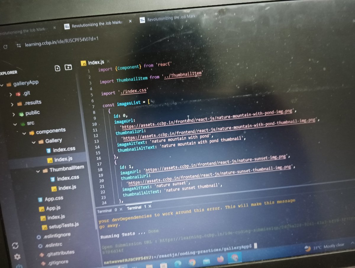 NagulaAkshaya's tweet photo. Done with today's coding practice.... 
#coding #practice #react #js #programming #nxtwave #ccbp #ccbpian #ccbpians https://t.co/g4oA1l6Jl6