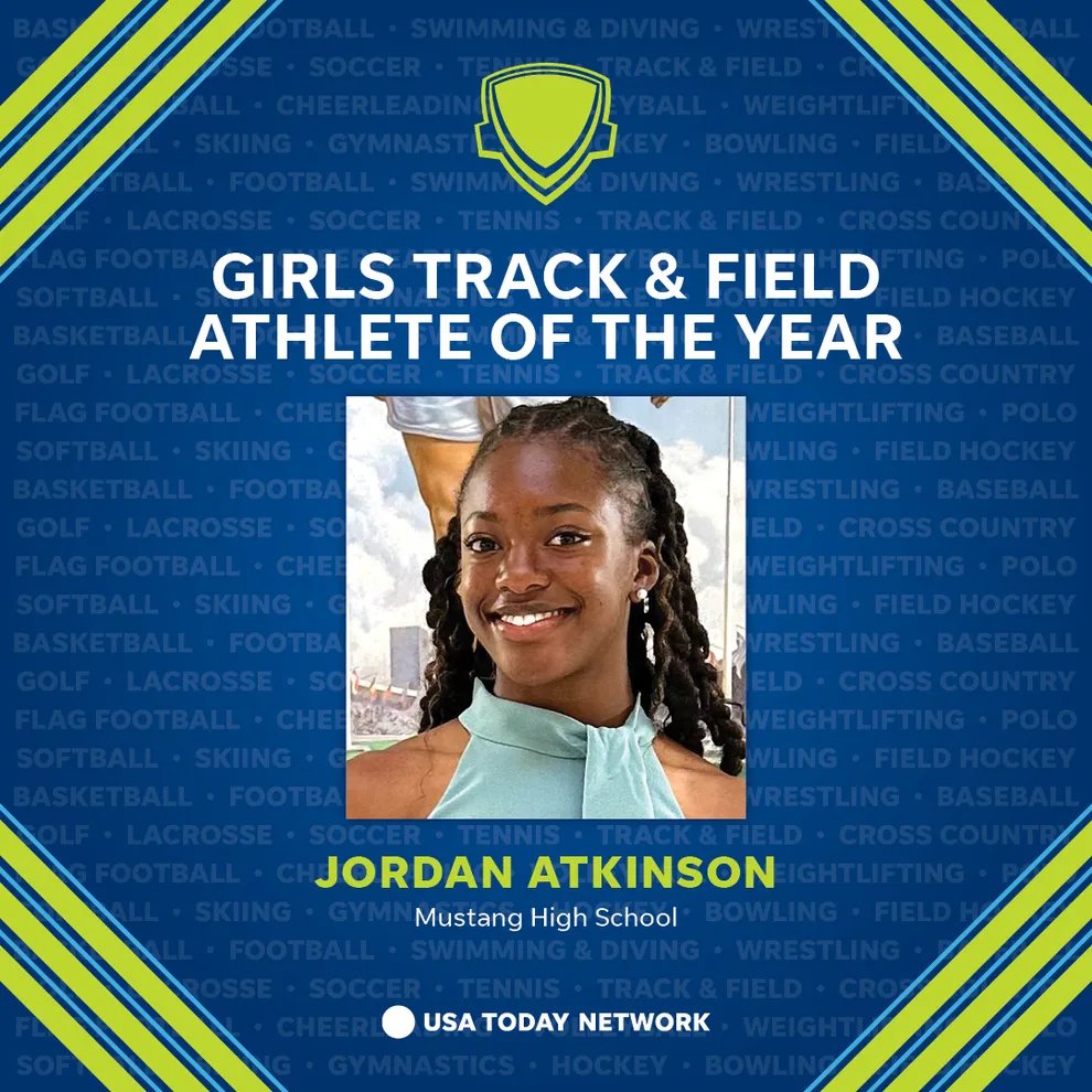 MustangSchools's tweet photo. 🎉🏆 Congrats to Jordan Atkinson from Mustang High School for being named Girls Track &amp; Field Athlete of the Year at the 2024 OKC Metro High School Sports Awards! 🌟

Proud of you, Jordan!
#StudentSpotlight 
#BroncoPride #TrackAndField #AthleteOfTheYear https://t.co/gkn8NfwfKl