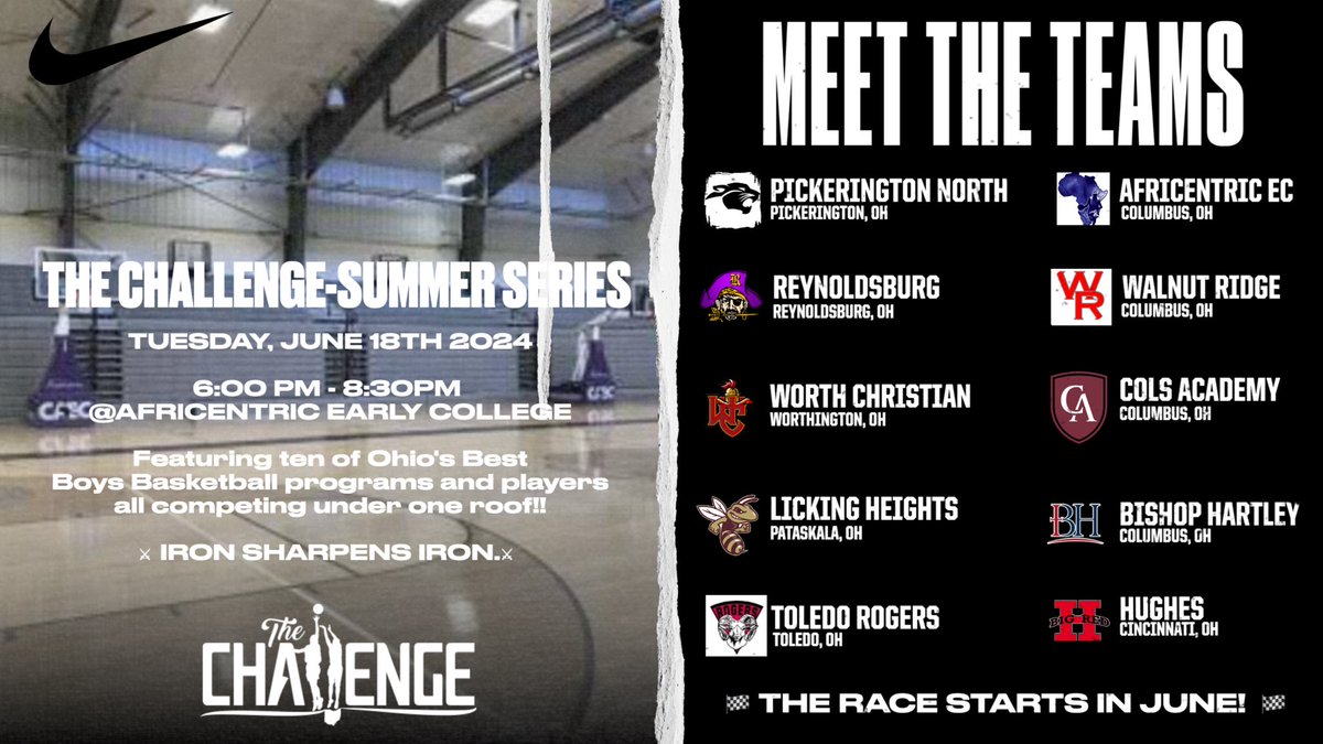 caecbasketball's tweet photo. The CHALLENGE-Summer Series @ Africentric! Tuesday, June 18th 6pm
Iron Sharpens Iron!!!! @270Hoops @PrepHoopsOH @NEO_Spotlight @District10Coach https://t.co/PoIT65a7Ey