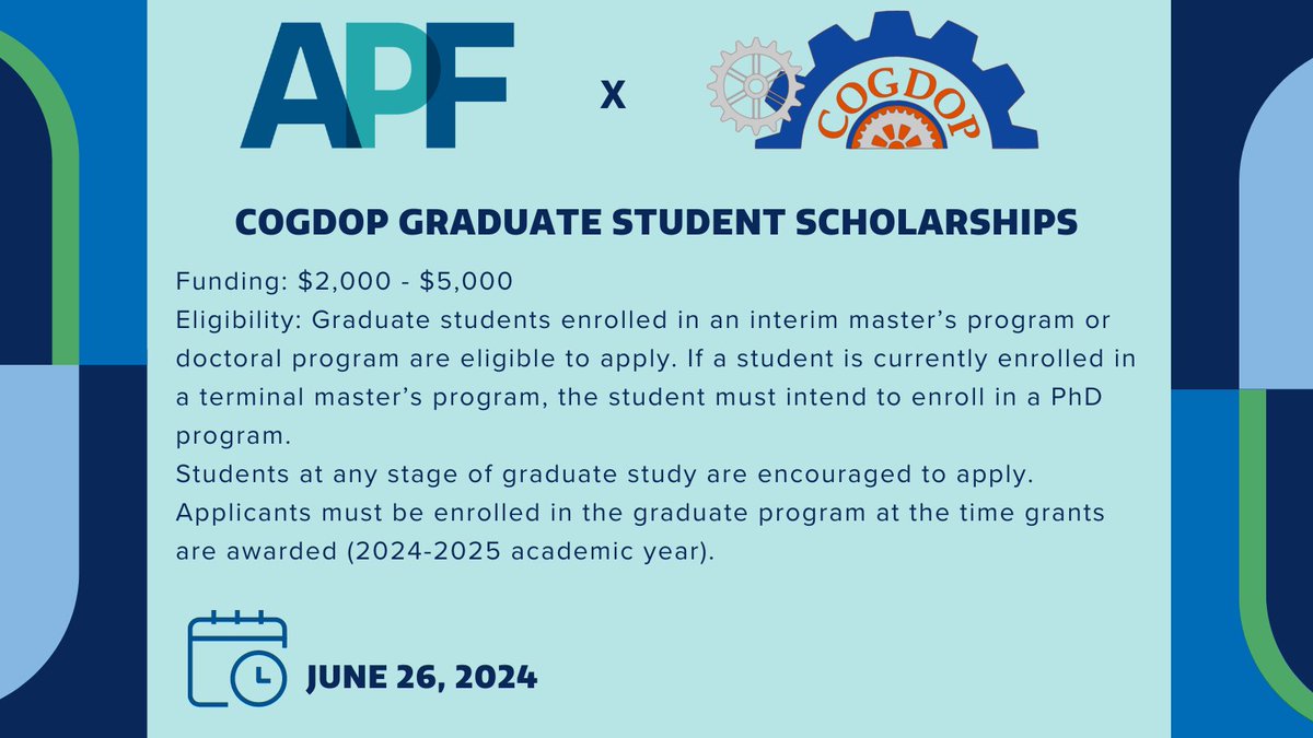 DEADLINE APPROACHING for the COGDOP Graduate Student Scholarships!🚀
This scholarship program assists graduate students of #psychology with research costs associated with the master’s thesis or doctoral dissertation. ow.ly/p4nJ50RNo6y #gradstudents #researchfunding ✨