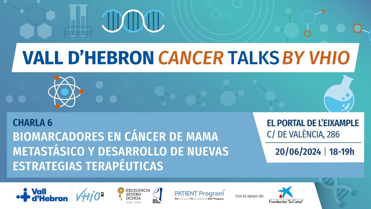 Vall d’Hebron Institute of Oncology (VHIO) (@vhio) on Twitter photo 📣 Próximo #VHIOTalks2024
🔹 Biomarcadores en #CáncerMama metastásico y desarrollo de nuevas estrategias terapéuticas
💬 Con <a href="/MOliveira_MD/">Mafalda Oliveira</a>, <a href="/vserra_elizalde/">Violeta Serra</a> y Sara Cervelló en un debate que moderará <a href="/luis_quevedo/">@luisquevedo.bsky.social</a>
🗓️ 20 de junio ⏰ 18 h
📍<a href="/portaleixample/">Portal de L'Eixample</a>
👉linke.to/VHIOTalksBIOMA… 📣 Próximo #VHIOTalks2024
🔹 Biomarcadores en #CáncerMama metastásico y desarrollo de nuevas estrategias terapéuticas
💬 Con <a href="/MOliveira_MD/">Mafalda Oliveira</a>, <a href="/vserra_elizalde/">Violeta Serra</a> y Sara Cervelló en un debate que moderará <a href="/luis_quevedo/">@luisquevedo.bsky.social</a>
🗓️ 20 de junio ⏰ 18 h
📍<a href="/portaleixample/">Portal de L'Eixample</a>
👉linke.to/VHIOTalksBIOMA…