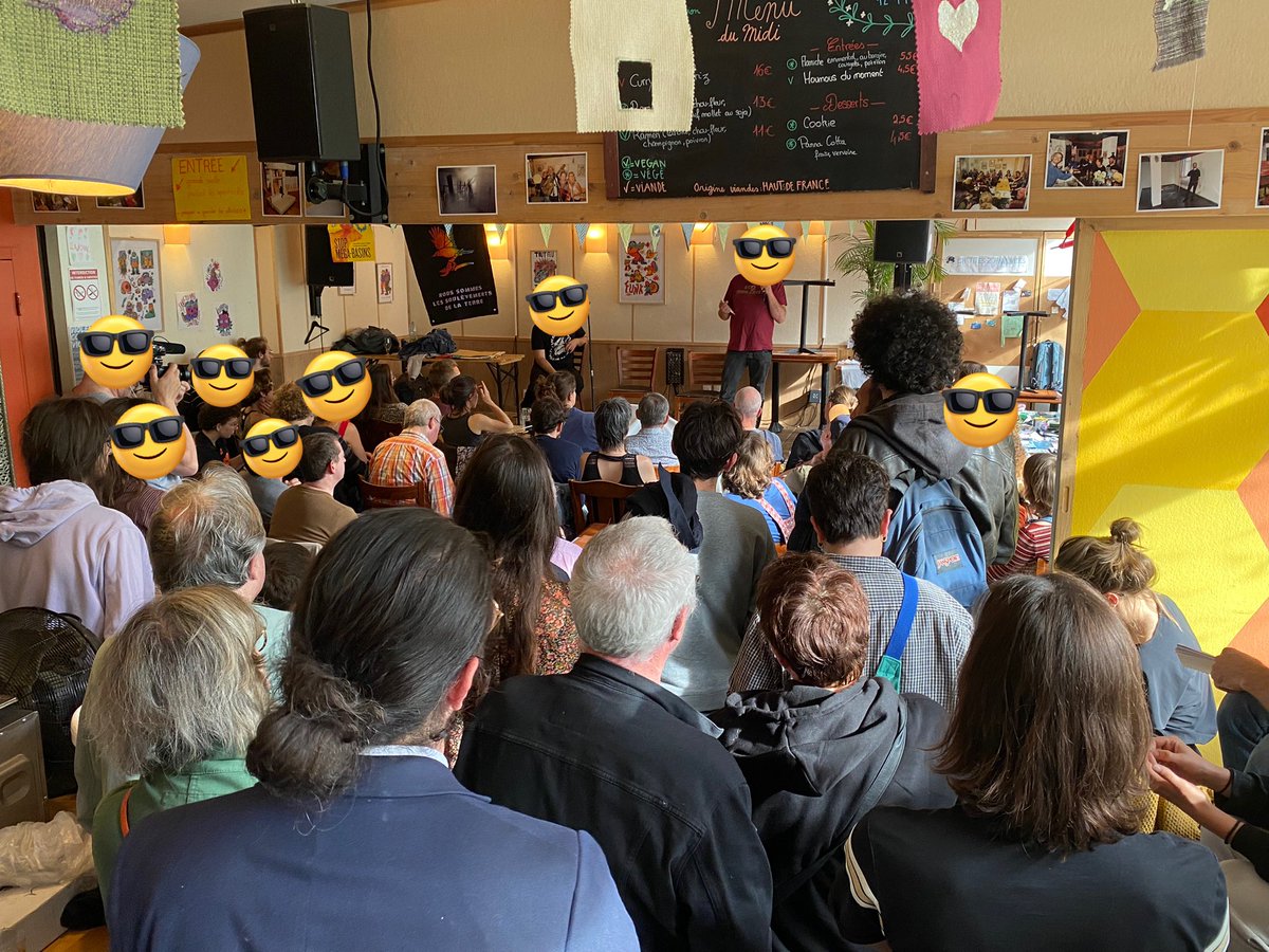 Salle comble au bistrot coopératif « Les Sarrazins » à Wazemmes pour la réunion unitaire des organisations écologistes contre l’extrême droite et contre la construction du canal Seine-Nord Europe qui promet encore plus de pollution 🌻✊

#NouveauFrontPopulaire