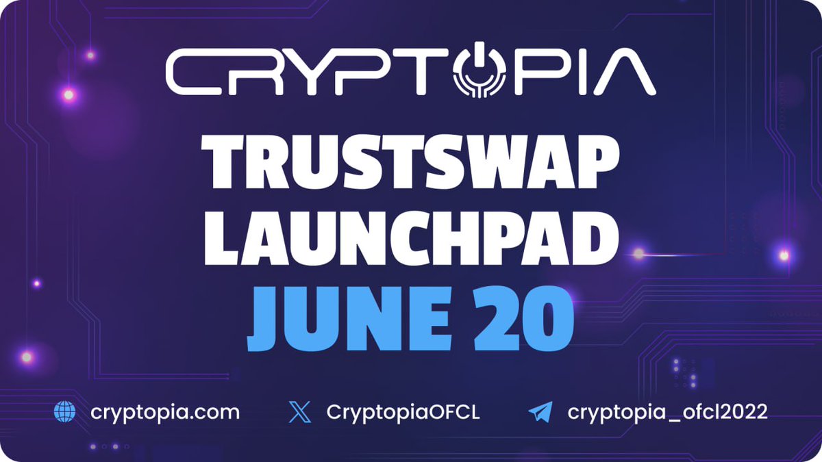 The <a href="/CryptopiaOFCL/">Cryptopia</a> Launchpad is on! 🥳

Get in on the launch of the $TOS token 💰👇

📍 June 20th @ 5 PM UTC on the TrustSwap Dashboard

💡 Learn: trustswap.com/blog/cryptopia…