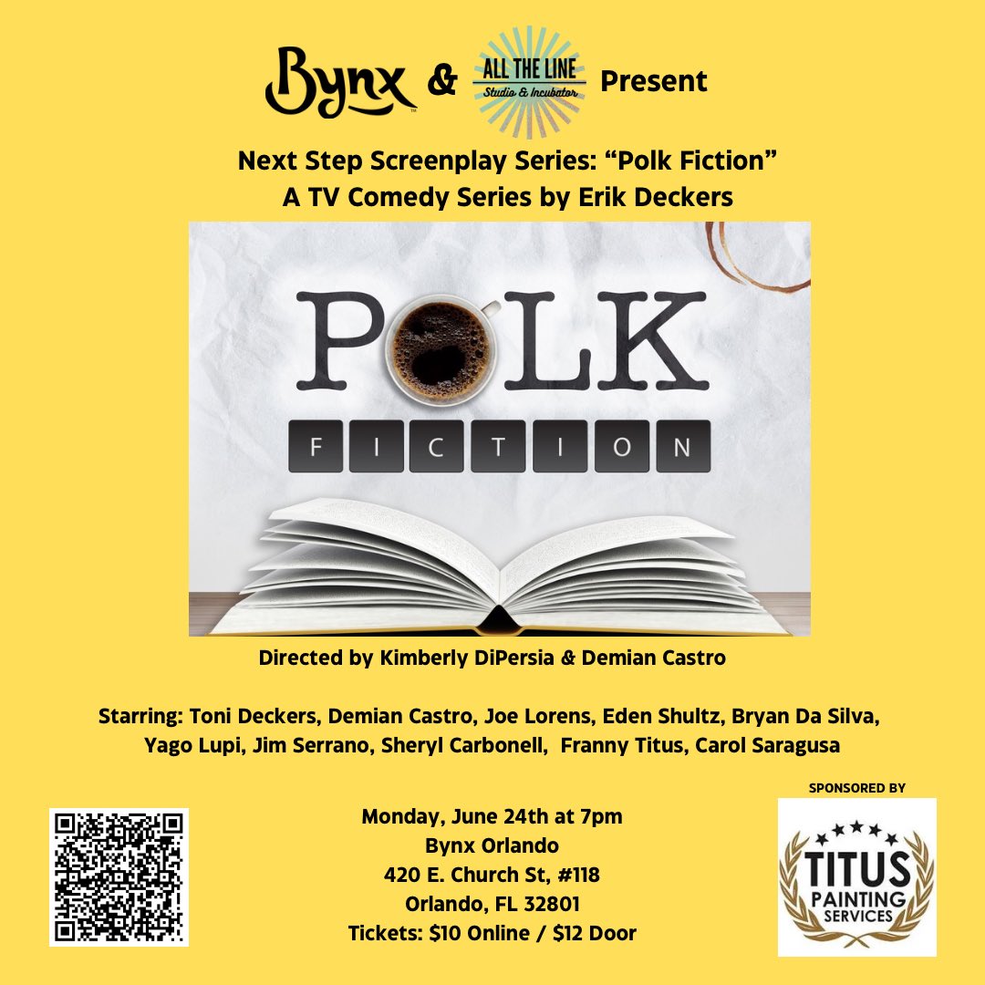 AlltheLineSI's tweet photo. Monday! Get your tickets today!
https://t.co/0SEGuconNG
Sponsored by Titus Painting Services
#nextstepscreenplayseries #allthelinestudio #orlandoperformance #orlandofilm #orlandotheatre #screenplay #stagedreading #comedyseries https://t.co/sn9vHEYFvj