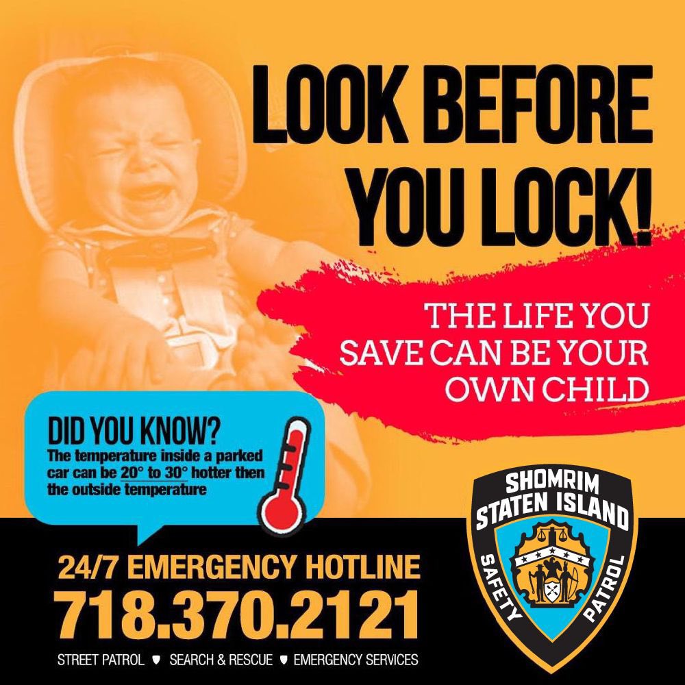 SISPShomrim's tweet photo. 🚨PUBLIC SERVICE AWARENESS ANNOUNCEMENT!🚨
☀️ With temps rising this week, it’s important to remember to:
🔸 Always #LookBeforeYouLock – never leave a child behind, even for just a second.
🔸 Also, make sure to check in on your elderly and homebound neighbors.
Stay safe, everyone https://t.co/uLLwUvTqWi