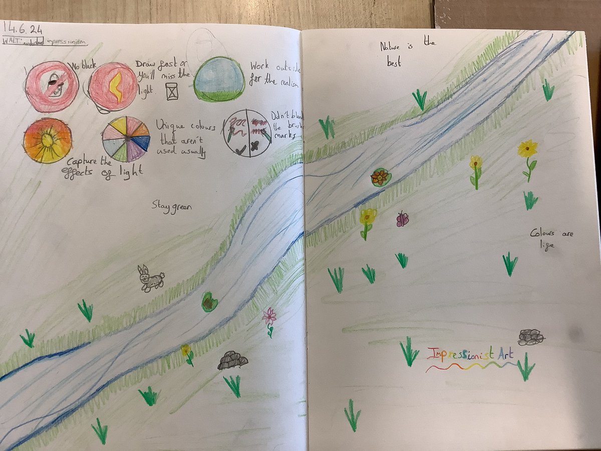 EKellyStAnnes's tweet photo. We are learning about Impressionism in and today finished our ‘journey through impressionism’. We created these wonderful illustrations to depict the six themes of impressionist art. @AWebbStAnnes @StAnnes_EHS https://t.co/svK55qqM8U