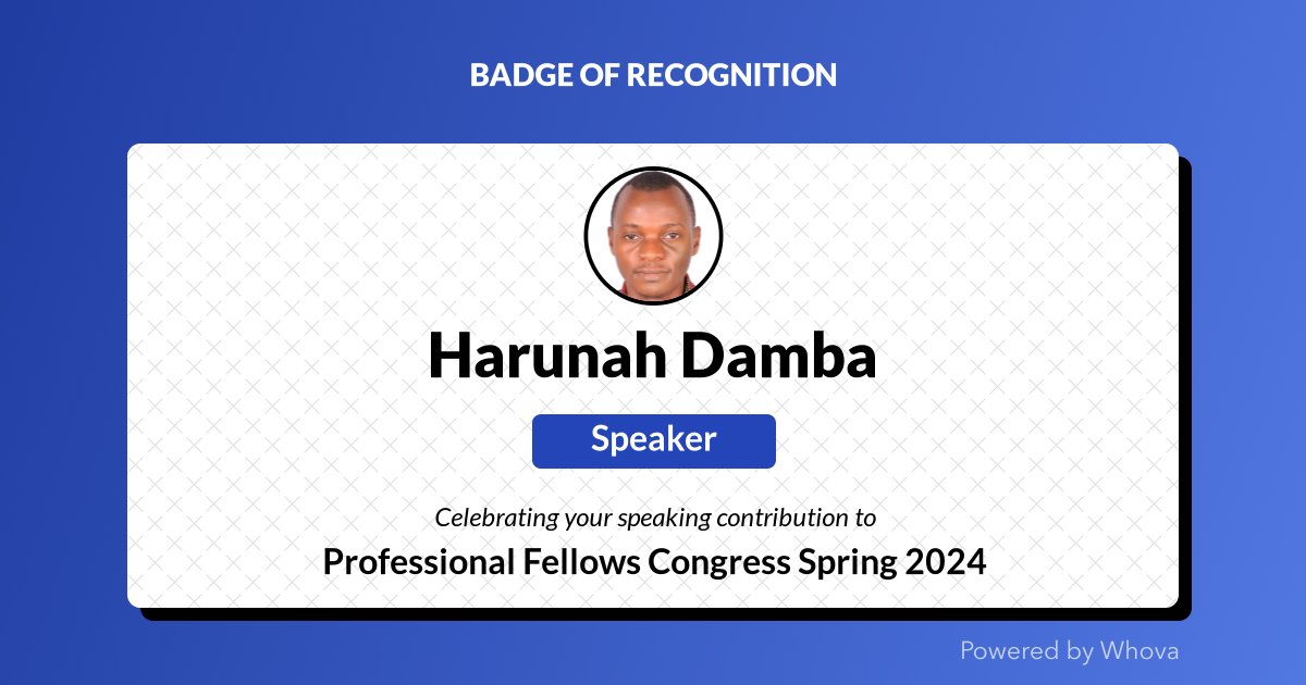 Harunah20's tweet photo. Thrilled to share that I just spoke at Professional Fellows Congress Spring 2024! Big thanks to the organizers and everyone who joined the session.π Your presence made it special!
#PFCSpring2024 #ProFellows #ExchangeOurWorld #ECAGlobalLeaders - via #Whova event app https://t.co/9N4axN4bVk