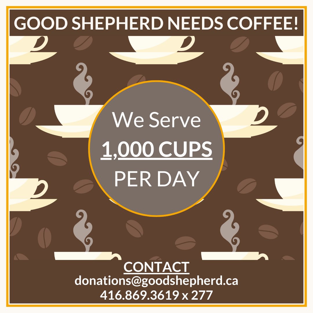 goodshepherd_to's tweet image. Our supplies of Coffee are VERY low! @goodshepherd_to provides almost 1,000 cups/day to the #homeless &amp;amp; our cups are about to run dry! #CaringCommunity we need your help, please #donate #coffee or funds to purchase in bulk
Contact: donations@goodshepherd.ca
416.869.3619 x 277
