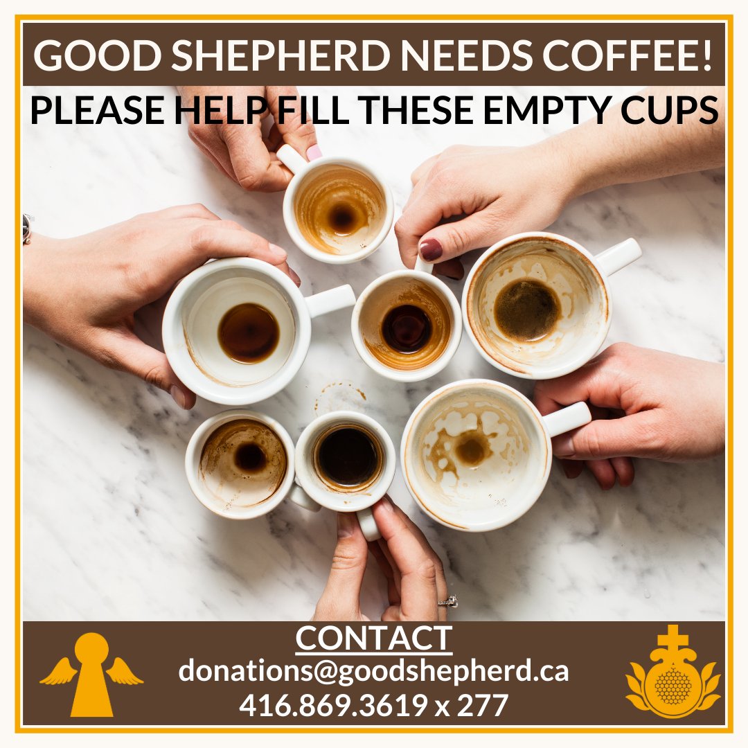 goodshepherd_to's tweet image. Our supplies of Coffee are VERY low! @goodshepherd_to provides almost 1,000 cups/day to the #homeless &amp;amp; our cups are about to run dry! #CaringCommunity we need your help, please #donate #coffee or funds to purchase in bulk
Contact: donations@goodshepherd.ca
416.869.3619 x 277