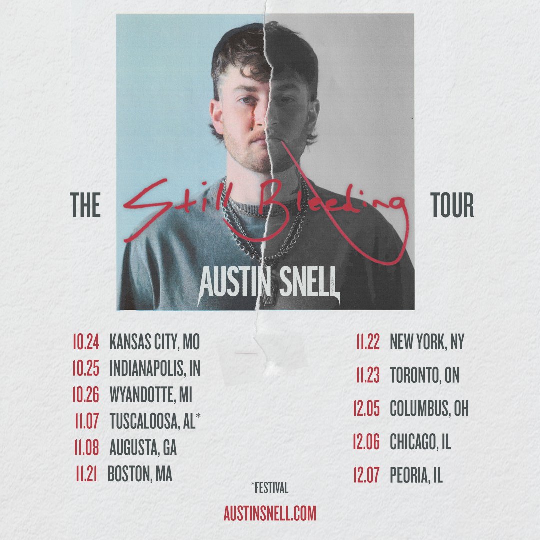 Bout damn time we got back on the road 

After hitting festival season and going out with the Jason Aldean  

I’m excited to announce THE STILL BLEEDING TOUR.

Artist Presale: Tuesday, June 18th at 10 AM LOCAL  

SIGN UP AT AUSTINSNELL.COM