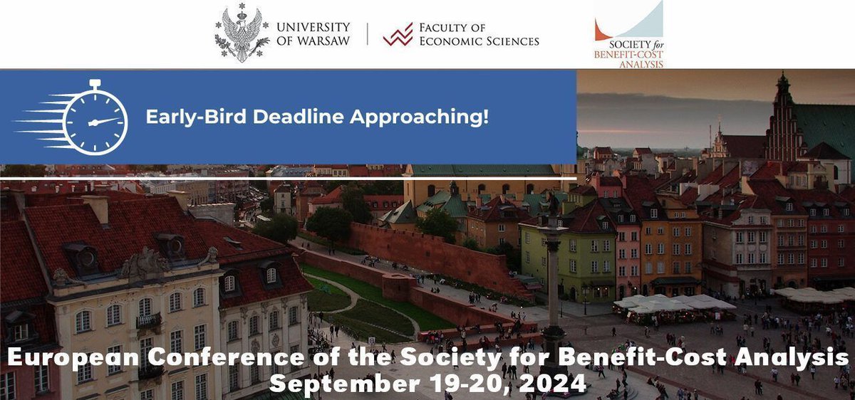 benefitcost's tweet photo. Only 2 weeks left to snag early-bird rates for the SBCA 2024 European Conference in Warsaw! Join us on September 19-20 for a deep dive into benefit-cost analysis and public sector decision-making. Don't miss out—register now and save! #SBCAEC2024 #BenefitCostAnalysis https://t.co/sOEe2Fdm1K