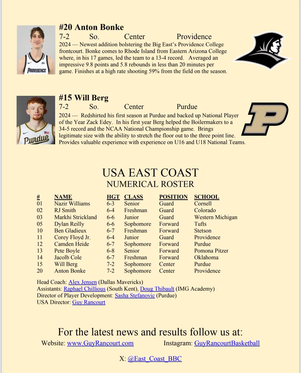 USA East Coast Team Roster for Greece 2024. Those interested in attending Training Camp must be cleared in advance, please DM with your request. Thank you. <a href="/iamMoneyball/">Moneyball Sportswear</a> @ClevelandBrothersCat