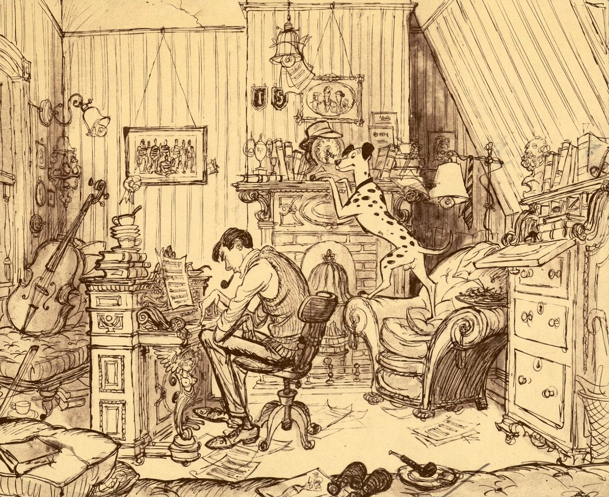 ani_obsessive's tweet image. Concept art by Ken Anderson for One Hundred and One Dalmatians (1961), dir. Clyde Geronimi, Hamilton Luske and Wolfgang Reitherman, Walt Disney Productions
