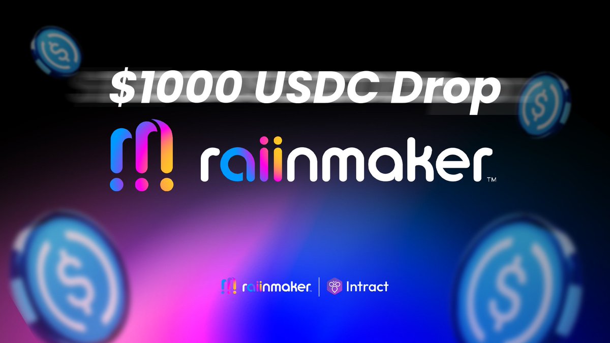 Raiinmakerapp's tweet photo. We're excited to announce our campaign with @IntractCampaign 

$1000 USDC is up for grabs:

   • Social Tasks
   • Content creation tasks
   • On-chain tasks

Sign up today & start securing your $COIIN airdrop⬇️