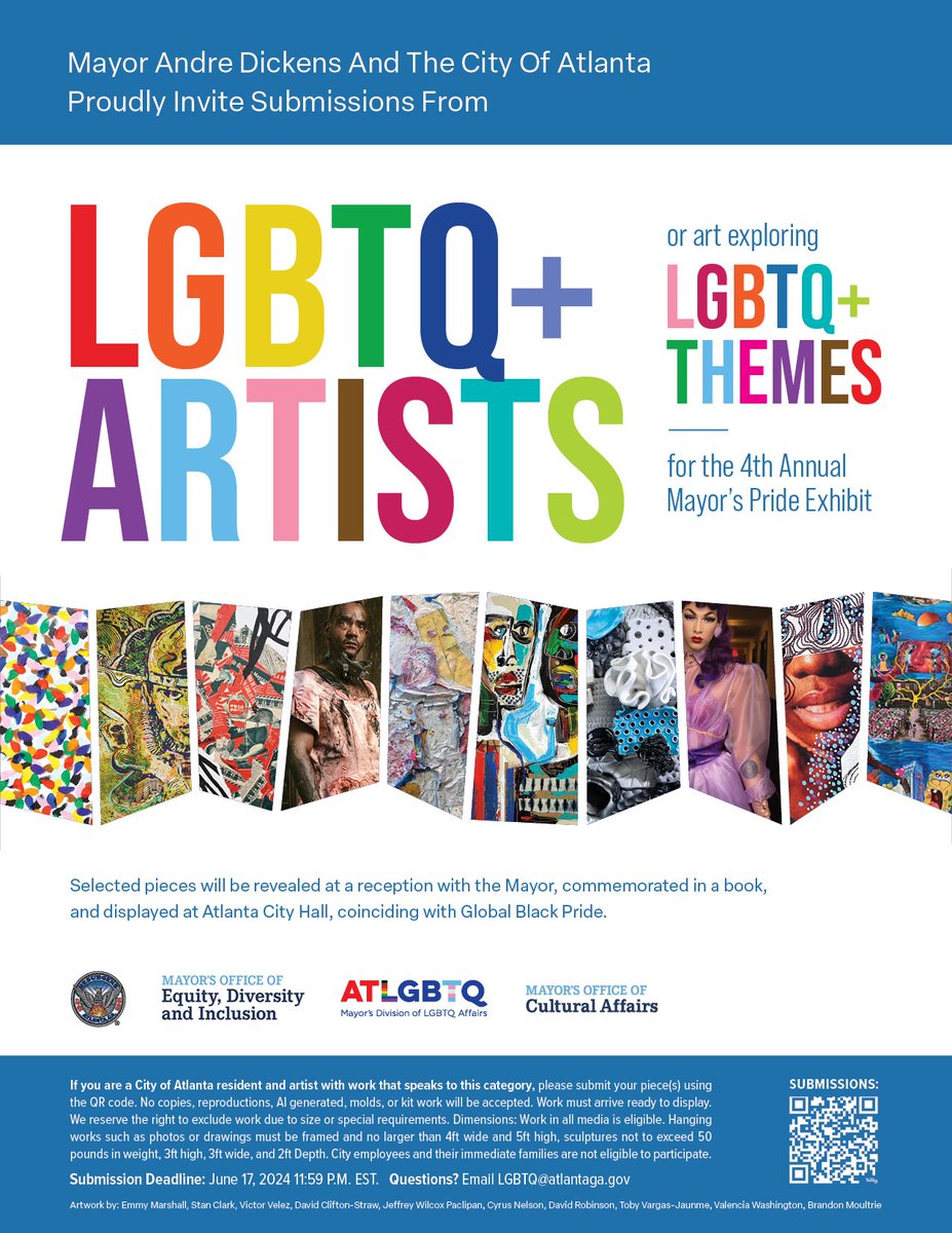 It’s the final day to submit artwork to be considered for our Pride Exhibit.

Chosen artworks will be displayed at City Hall. Additionally, they will be showcased at the 5th Annual Mayor’s Global Black Pride Reception and in a commemorative book. bit.ly/3yfOTwF