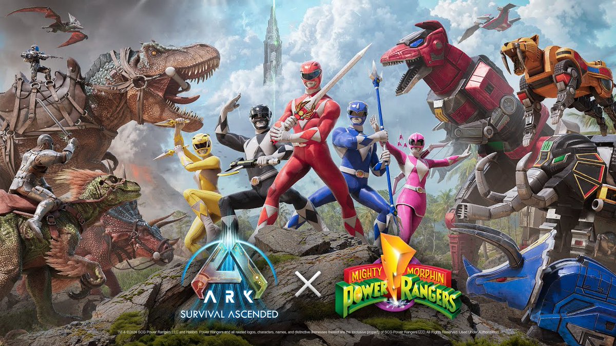 The new ARK x Power Rangers Paid Premium Cosmetic Pack goes live today.

It features Red, Blue, Black, Pink, and Yellow Ranger content, including Power Weapon skins, Dinozord skins, and unique animations.

#ARKSurvivalAscended #playARK