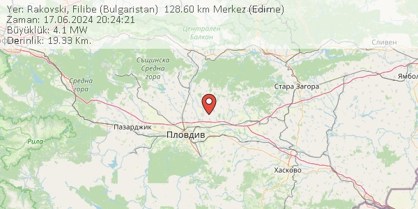 son__depremler's tweet photo. Yer: Rakovski, Filibe (Bulgaristan)  128.60 km Merkez (Edirne) 
Zaman: 17.06.2024 20:24:21
Büyüklük: 4.1 MW
Derinlik: 19.33 Km. 
Detay: https://t.co/hFWpOBq9U8
#Bulgaristan #Rakovski, Filibe   - [128.60 km] Merkez   #deprem https://t.co/ygn2N6L0P3