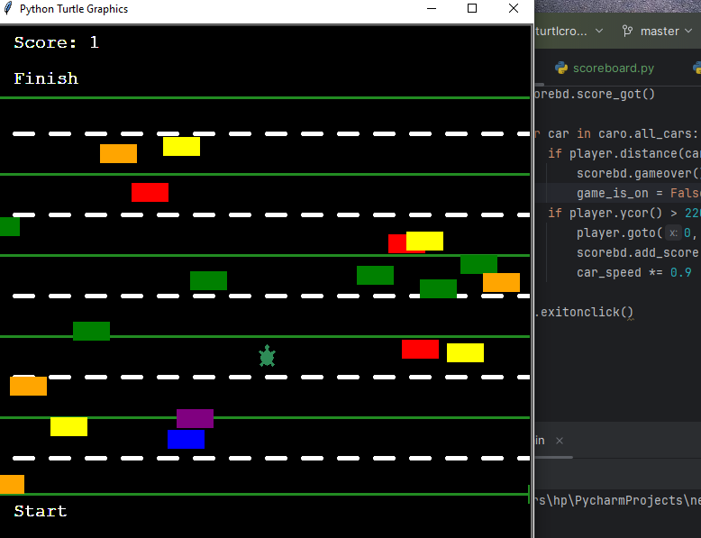 SahuHarika50812's tweet photo. Finally, I made this game from scratch without the teachers help! I relieved now....

This is the turtle crossing the road game XD
#100daysofcodeangela https://t.co/EoYHYiVTsK
