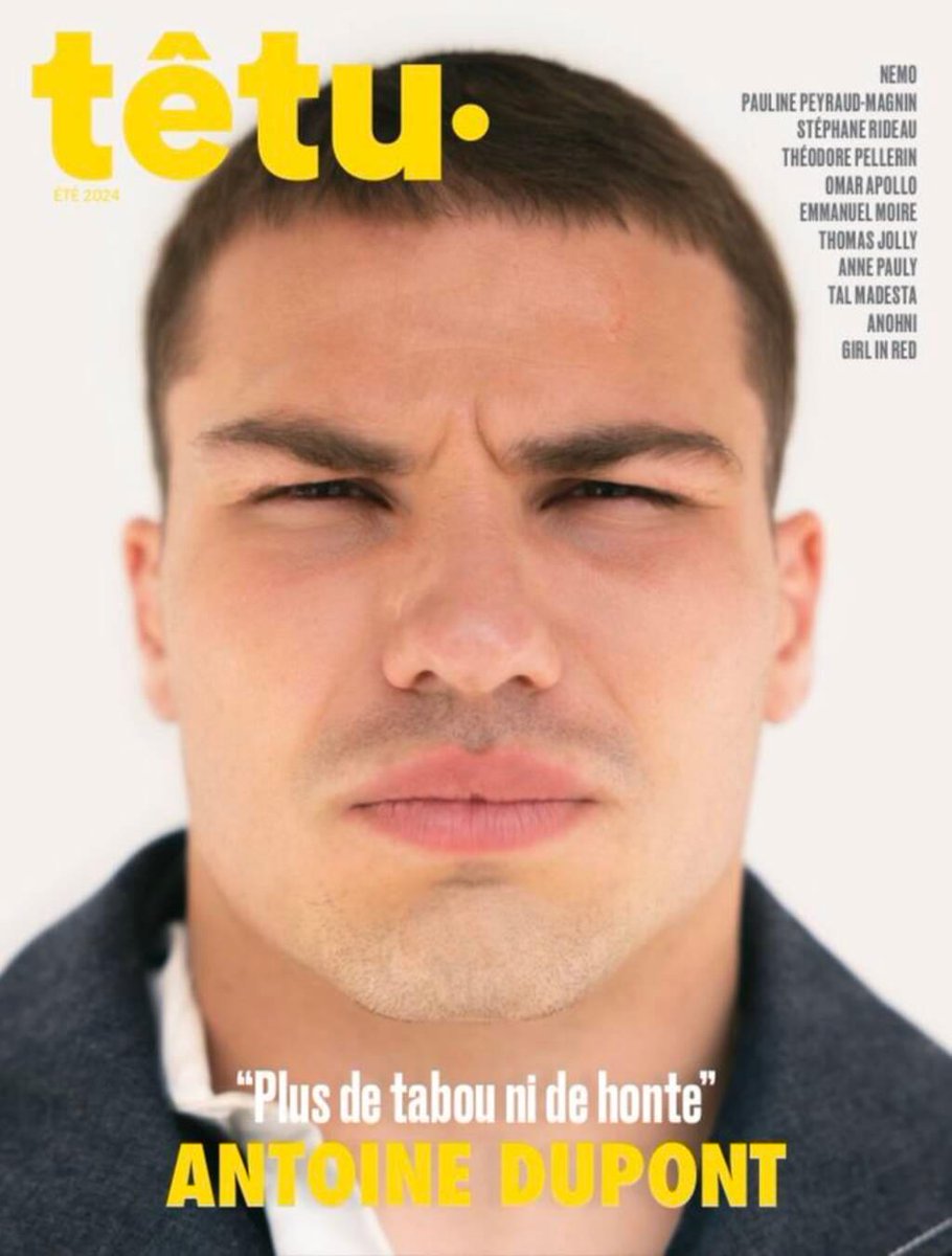 «Arrêter l’homophobie» dans le rugby : Antoine Dupont s’engage en Une de «Têtu». Comme Antoine Griezmann en 2019, le demi de mêlée star du XV de France fait la couverture du magazine dédié aux questions LGBTQ

Lire : bit.ly/3VsCGg3