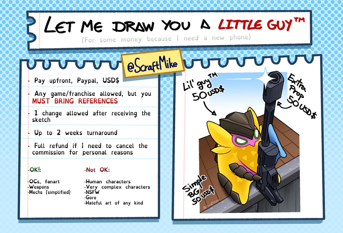 ScraftMike's tweet image. Commissions open!
Did a few of these for Riot Games in the past and they were really fun projects! And now I need a new phone and other stuff! Give me all your money! 🔫 (please)
More details in the thread 🧵⬇️