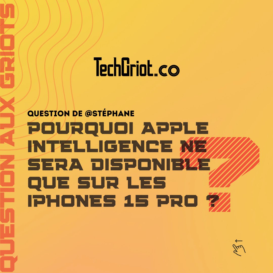 TechGriot's tweet photo. La grosse surprise de la semaine dernière était l'annonce d'Apple Intelligence. Mais plus surprenant encore, c'est le fait que seuls les iPhone 15 Pro et 15 Pro Max sont compatibles. Nombre d'entre vous se demandent pourquoi. Réponse dans la #QuestionAuxGriots https://t.co/OMaxbOo1Cs