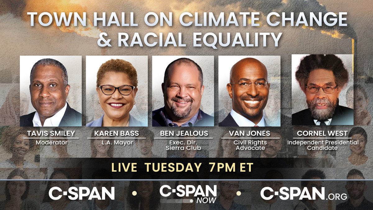 CSPAN (@cspan) on Twitter photo TUESDAY: <a href="/tavissmiley/">Tavis Smiley - on 🧵 @therealtavissmiley</a> hosts Town Hall on Climate Change & Racial Equity – LIVE at 7pm ET on C-SPAN c-span.org/video/?535364-… #ClimateChange #ClimateAction TUESDAY: <a href="/tavissmiley/">Tavis Smiley - on 🧵 @therealtavissmiley</a> hosts Town Hall on Climate Change & Racial Equity – LIVE at 7pm ET on C-SPAN c-span.org/video/?535364-… #ClimateChange #ClimateAction