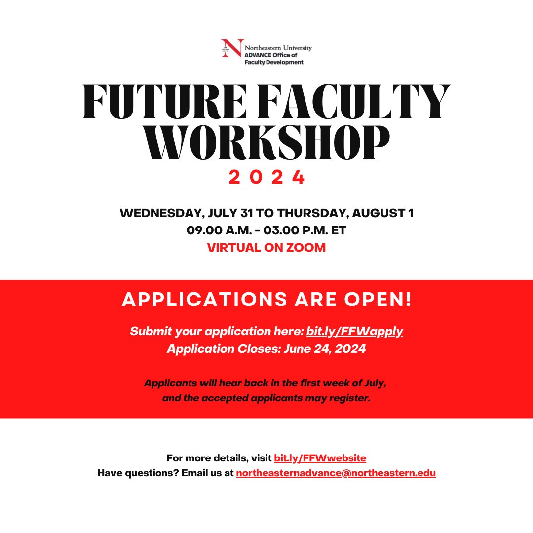 Calling all late-stage #graduatestudents and #postdocs! New England #FutureFaculty Workshop is here to help you navigate getting a career in academia. 

Applications close soon! #Lastchance

Apply today: bit.ly/FFWapply 

#FFW #FutureFaculty #GetNoticed