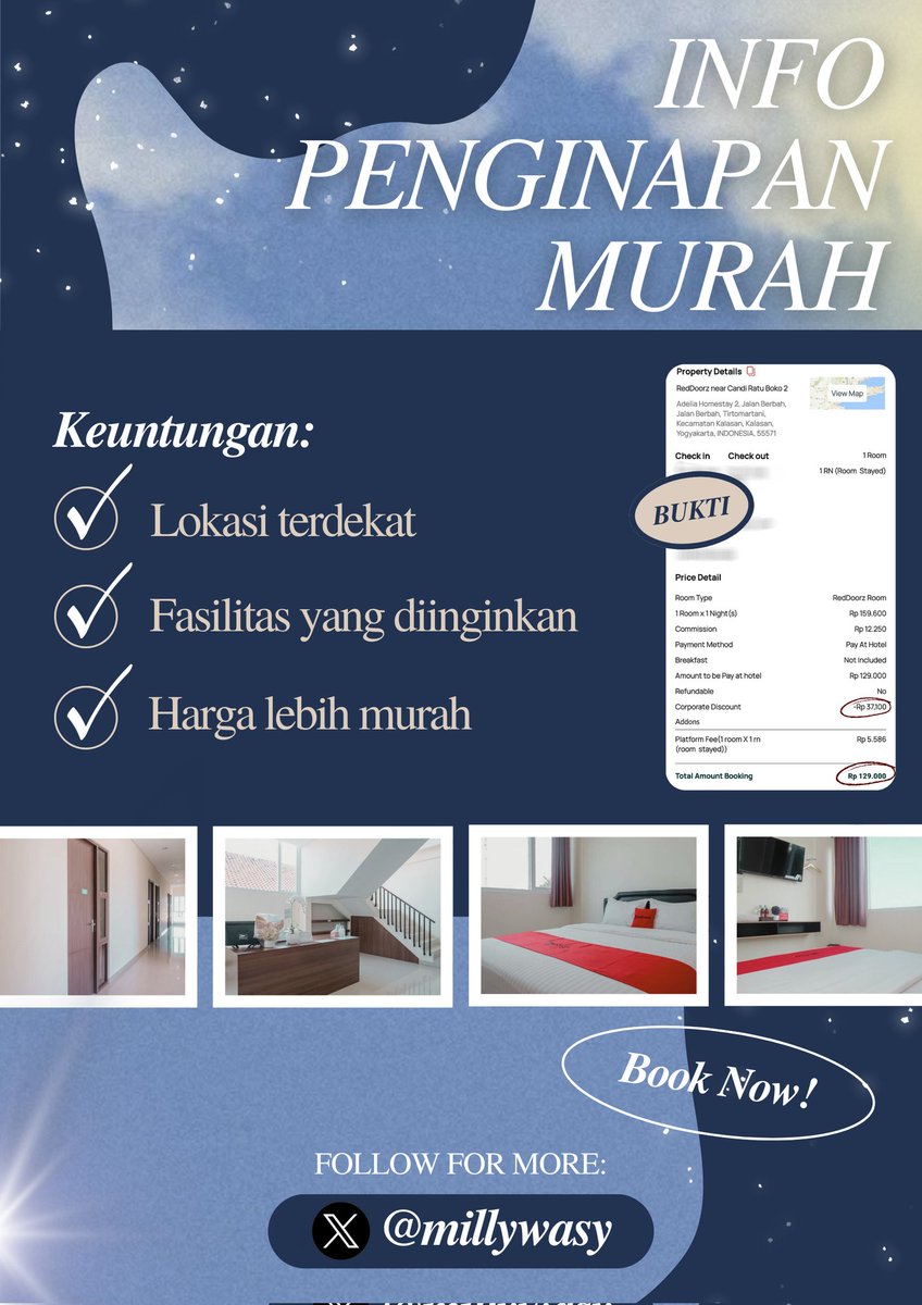 milliwasy's tweet photo. Bingung liburan mau nginep dimana? Apalagi kalau peak season pasti hotel harganya mahal bangeet!! 😖 

TENANG AJAA‼️ Sekarang, aku hadir untuk kalian biar dapet penginapan dengan harga termuraaah 💸 ssstt, dari harga 1,3 jt bisa cuma 900rb aja loh kalo booking di aku 💐 CUS DM 🤍 https://t.co/2ZxyvJj6jq