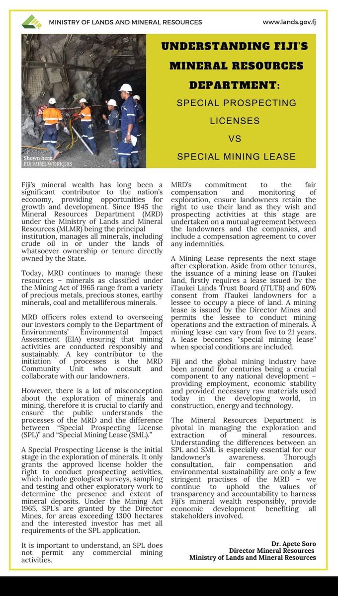 AWETSXV's tweet photo. Fijis mineral resource department strongly supporting exploration &amp; mining. 
#copper #gold #exploration #thunderstruck https://t.co/0E4SM1sS3a