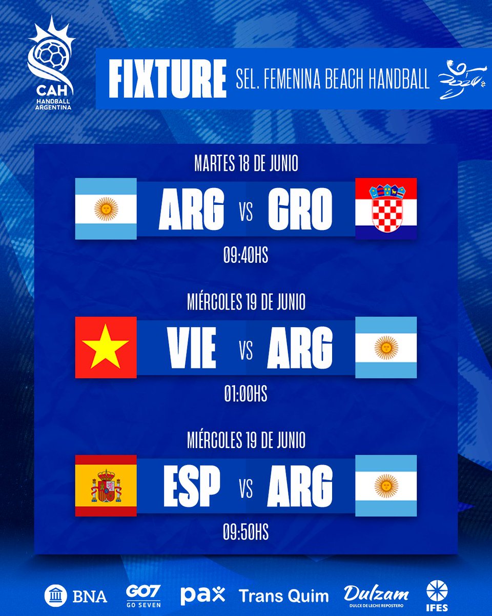 ¡Comienza el Mundial Adulto de Beach Handball 🏖️ China 2024 🇨🇳 y esta es la programación inicial para nuestras Selecciones 🇦🇷!

💻 Todos los partidos de Argentina en el Mundial (18-23/6) se podrán seguir en vivo por TyC Sports Play.