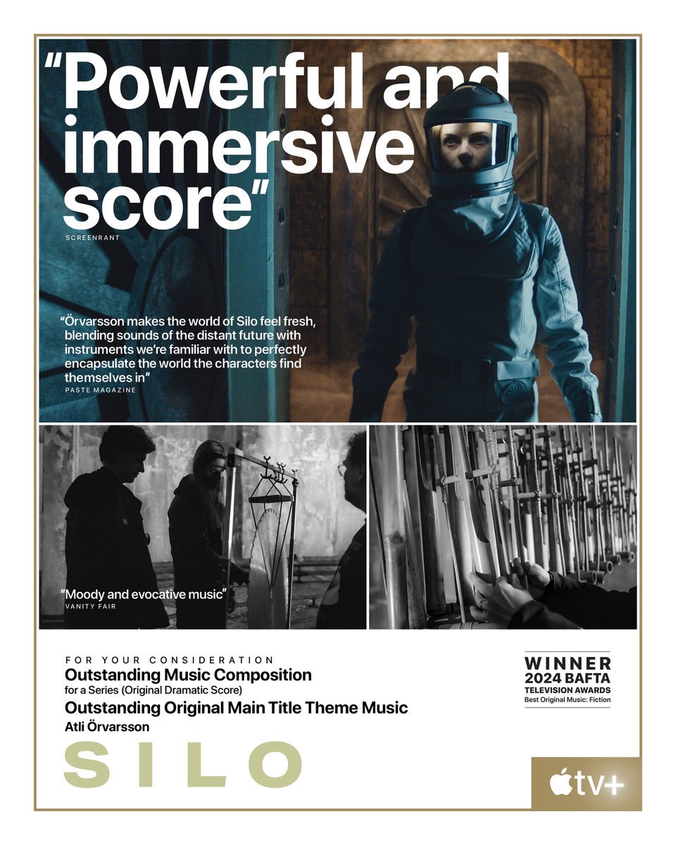 FOR YOUR EMMY CONSIDERATION
Outstanding Music Composition for a Series (Original Dramatic Score)
Outstanding Original Main Title Theme Music #Silo <a href="/AppleTV/">Apple TV</a>