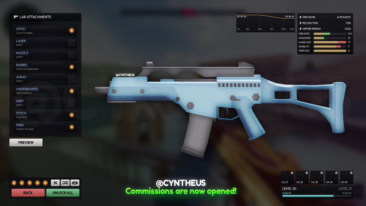 Cyntheuss's tweet image. 🌟Weapon Configuration UI for @ruddevmedia (Practice)
🟢Commissions are now OPEN!
🗓️Renders made by: @ruddev_ethan 
[ #RobloxDevs | #Robloxui | #UI ]