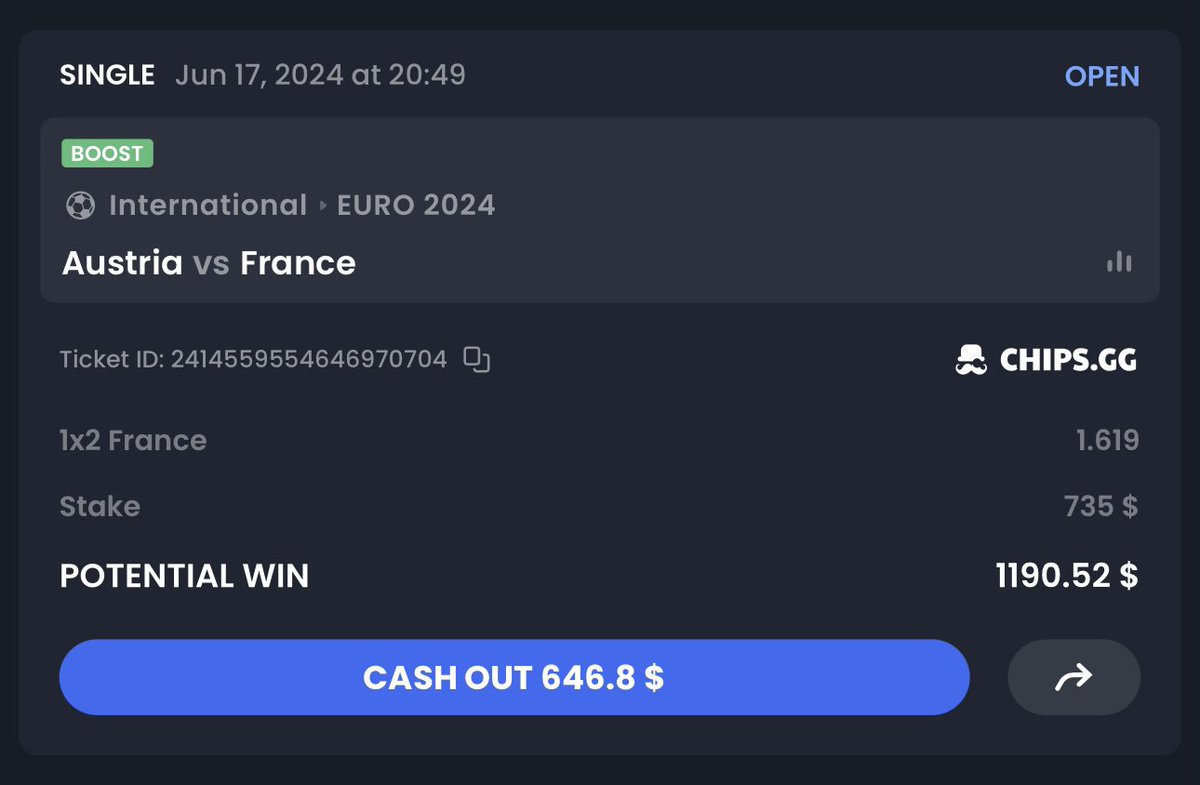 Sneakzy2's tweet photo. Boosted odds on France 1x2 ! 1.63x ⚽ ( Only on Chips ) 😎

If this wins I’ll send 5 peoples $50 !   
- RT and FOLLOW @chipsgg 

GL 😎 https://t.co/ZXSDK8tKBz