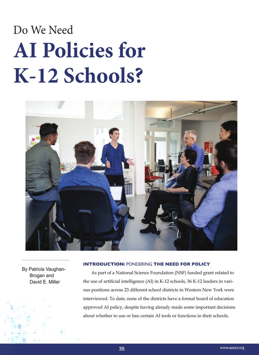 Why do many districts not have a formal BOE-approved AI policy despite having already made some decisions about whether to use or ban AI tools in their schools? Read more in this <a href="/SAANYS/">SAANYS</a> article based on a study led by Warner School faculty. ➡️bit.ly/4euWfgD