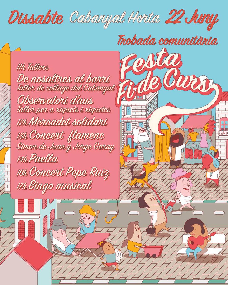 🌐Dissabte festa fi de curs. 
Trobada comunitària per despedir el curs i recaptar fons per al Clot.
Us esperem!