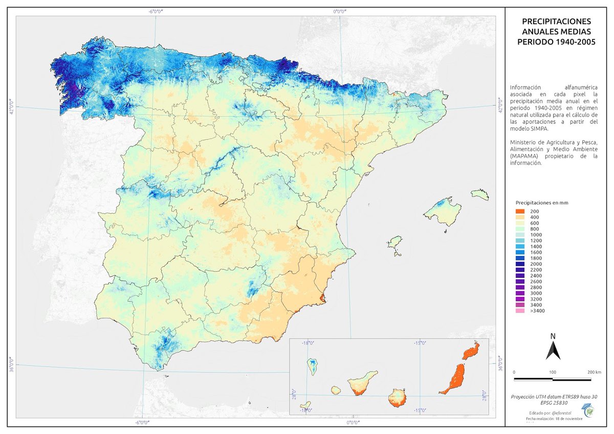 En este mapa puedes ver dónde llueve más en España.
Y no, no es Grazalema.
🔗edu.forestry.es/2019/11/precip…