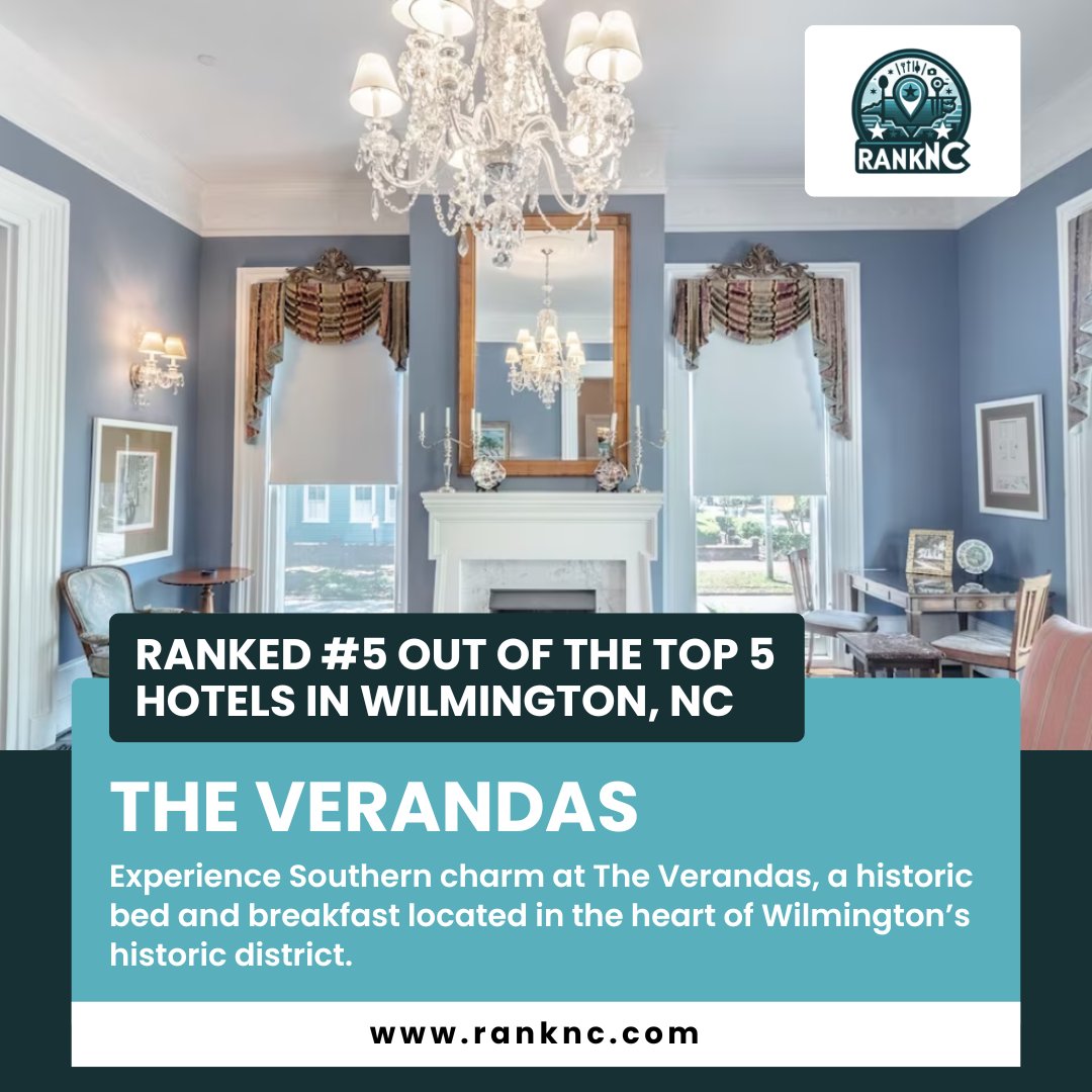 rank_nc's tweet photo. The Verandas provides a memorable stay in Wilmington with its gracious hospitality and timeless elegance.

Click the link to see the full list - https://t.co/yuzFK7Vf1e

#RankNC #explorenc #ncadventures #discovercarolina #nchiddengems #nctravels #visitnc #nchiking #ncoutdoors https://t.co/XWj6Ddvfto