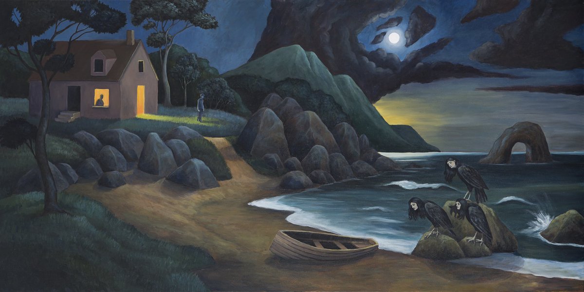 “El llamado de la noche” mide 90x180cm. Está ahora expuesto en la muestra “Las noches blancas” en MC galería