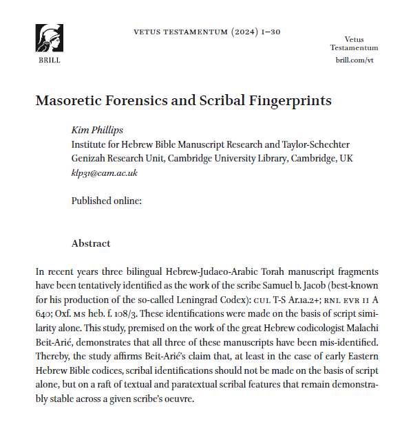 I'm grateful to say that this article should be appearing online soon
The title attempts to capture one of the things I most enjoy about working with Masoretic manuscripts: the 'Sherlock Factor'. Every detail matters; the silver bullet may hide in the most unobtrusive particular.