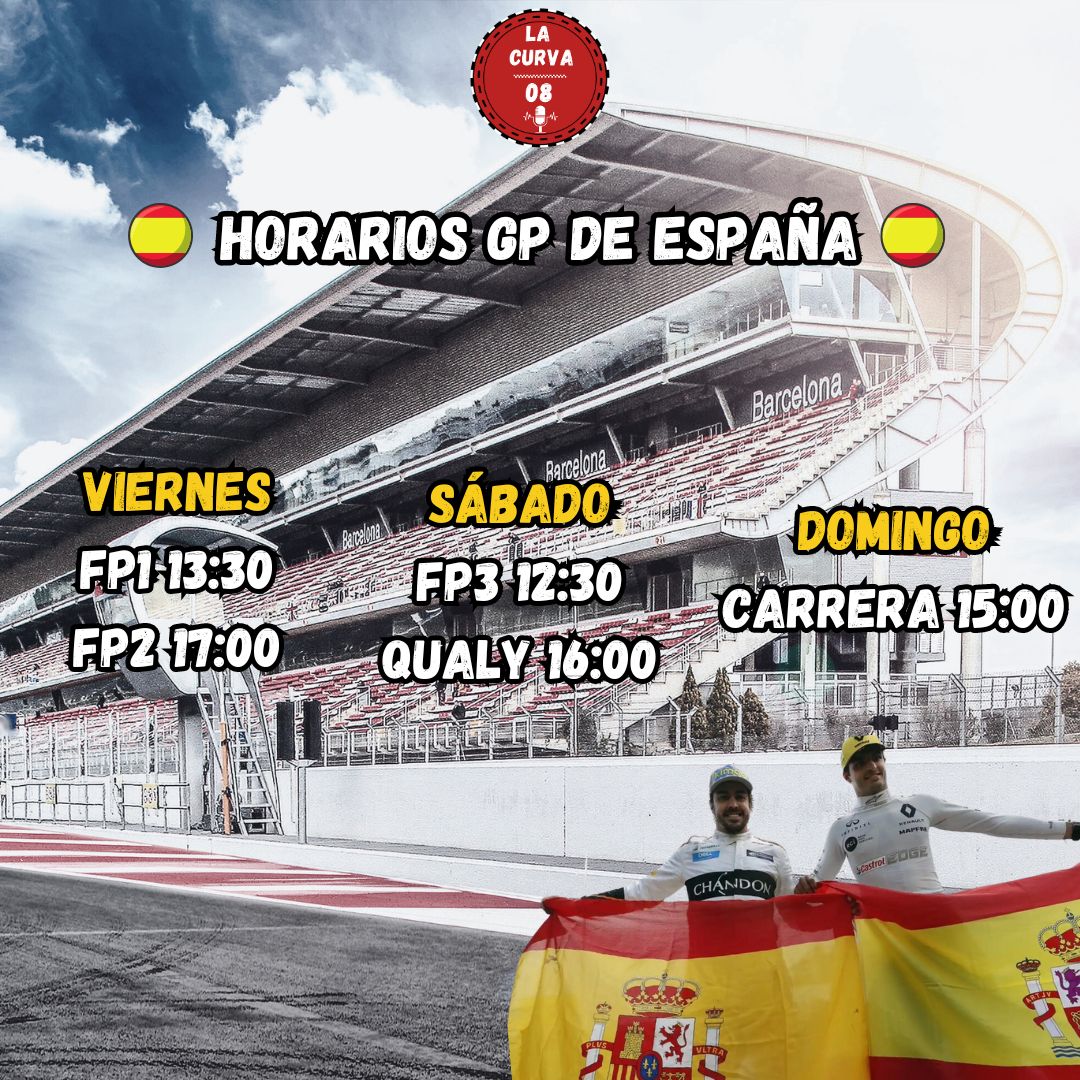 📆Horarios para el Gran Premio de España 📆

📢Miércoles Directo 
🕑21:30
🟣Twitch: twitch.tv/lacurva08

#SpanishGP #GPEspaña #F1 #Formula1 #FormulaOne