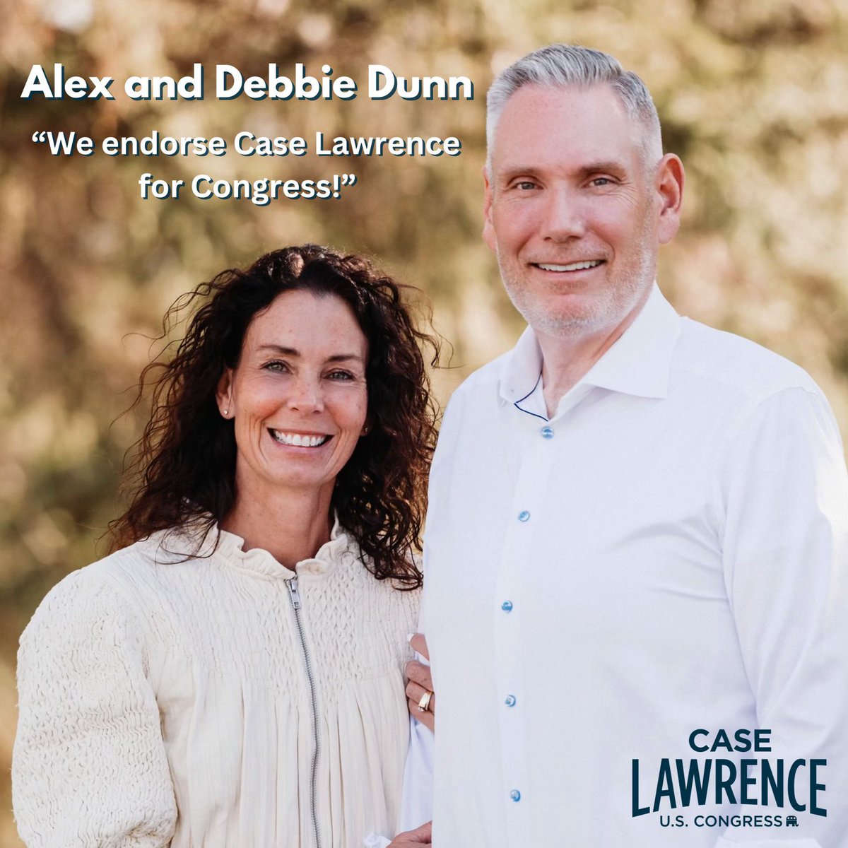 caselawrence's tweet photo. Grateful to have the endorsement of Alex and Debbie Dunn. #CaseForCongress https://t.co/n88GThhlf3