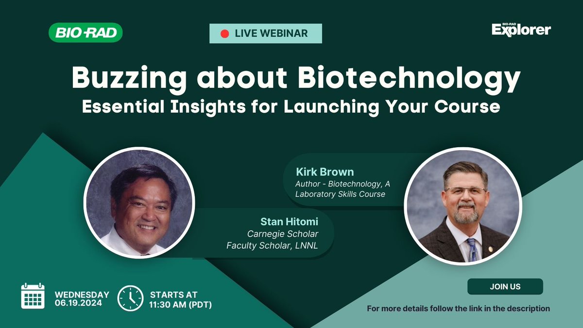 ow.ly/yoC150SkkgH

Join us for an insightful webinar designed specifically for new biotechnology teachers as we cover the essentials you need to set the course at the start of the school year. #biotech #plc #pd#professionaldevelopment