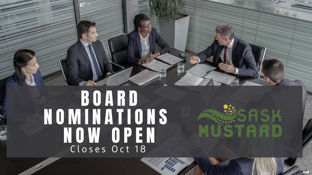 Get more involved in the mustard industry! Run for a position on the Sask Mustard Board of Directors. 

We are looking to fill 2 positions on our dynamic team. 

Apply by October 18 to make your mark: saskmustard.com/grower/governa…

#SaskAg #Mustard