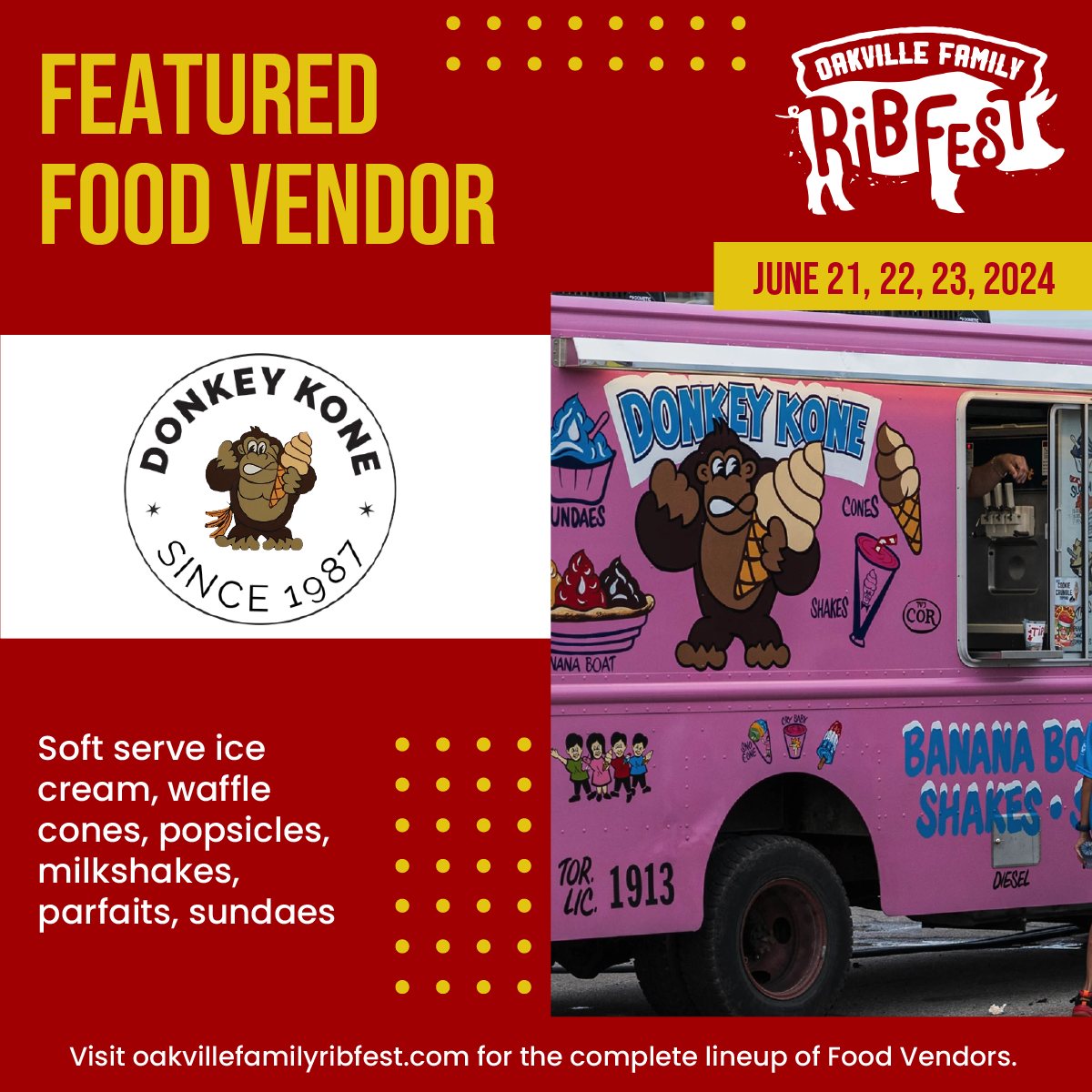🎉🔥 Our lineup of food vendors are locked in and ready to satisfy your cravings!! 

 🥐 Beavertails <a href="/BeaverTails/">BeaverTails</a> 
🍋 Alfies Lemonade 
🍦 Donkey Kone
