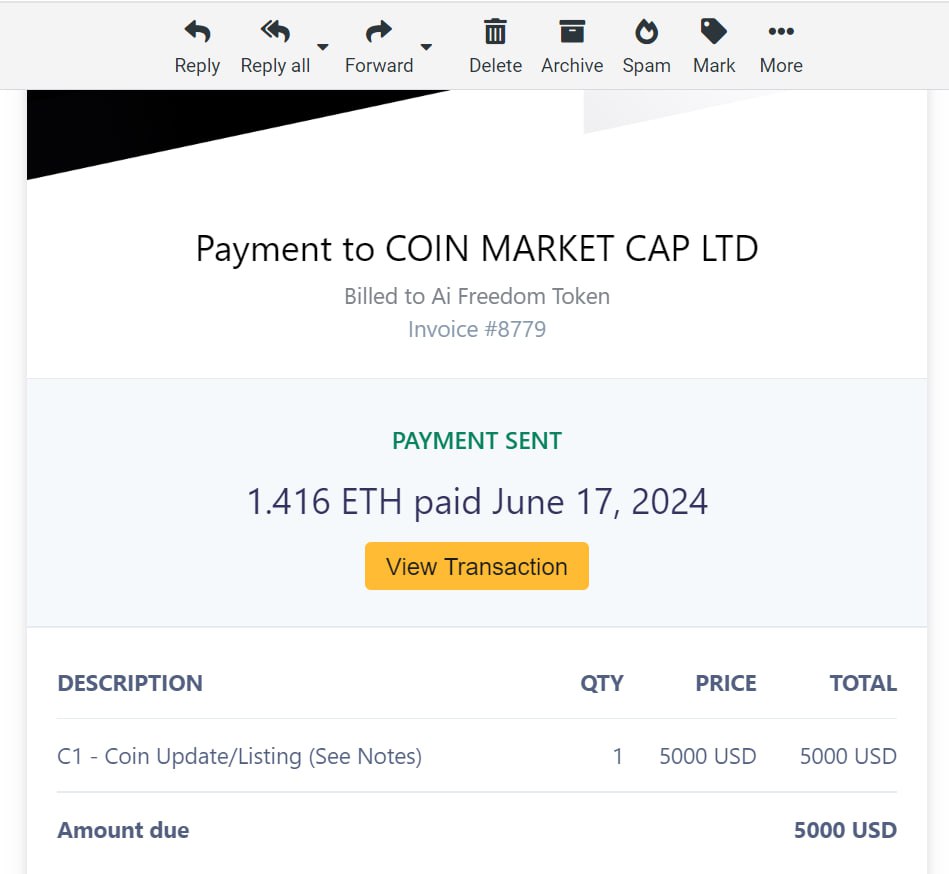 AIFreedomApp's tweet photo. 🎊🚀We have successfully paid the #CMC fasttrack listing fee @CoinMarketCap 

🤩🌚Super Excited for the grand future for #AIF as we enter mainstream for millions of holders for @AIFreedomApp 

#cmc #cmcfasttrack #cmcpayment #ai #utilitytoken #viral #memes https://t.co/D80wyuBvIK