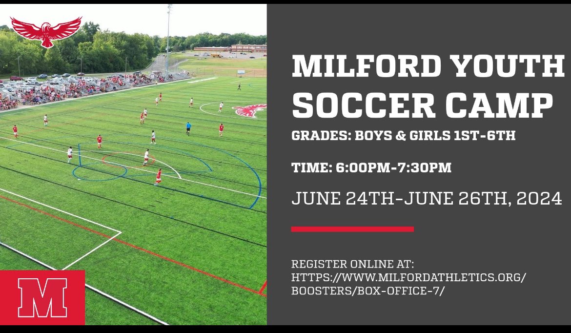 Milford Girls Soccer (@mhseaglessoccer) on Twitter photo Due to a glitch in the system, we can reopen registration for our youth camp! Please spread the word! Starts next week! <a href="/Milford_Eagles/">Milford Athletics</a> <a href="/Milford_Schools/">Milford Schools</a> Due to a glitch in the system, we can reopen registration for our youth camp! Please spread the word! Starts next week! <a href="/Milford_Eagles/">Milford Athletics</a> <a href="/Milford_Schools/">Milford Schools</a>